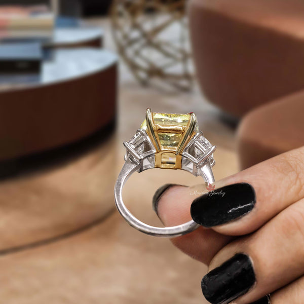 11.5 CT canary yellow Emerald cut moissanite engagement ring Large Three stone yellow sapphire ring fancy yellow diamond ring wedding ring