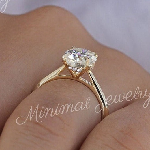 2.5 CT oval moissanite engagement ring,hidden halo oval cut moissanite solitaire,unique Cathedral ring,yellow,white,rose gold,wedding ring