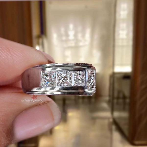 mens Moissanite ring unique mens wedding band 14k gold channel set male ring mens engagement wedding ring promise ring gift for him