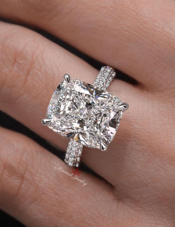 14.5 CT elongated cushion cut moissanite Engagement Ring hidden halo large solitaire 14K Gold Wedding Anniversary Ring Bridal Statement ring