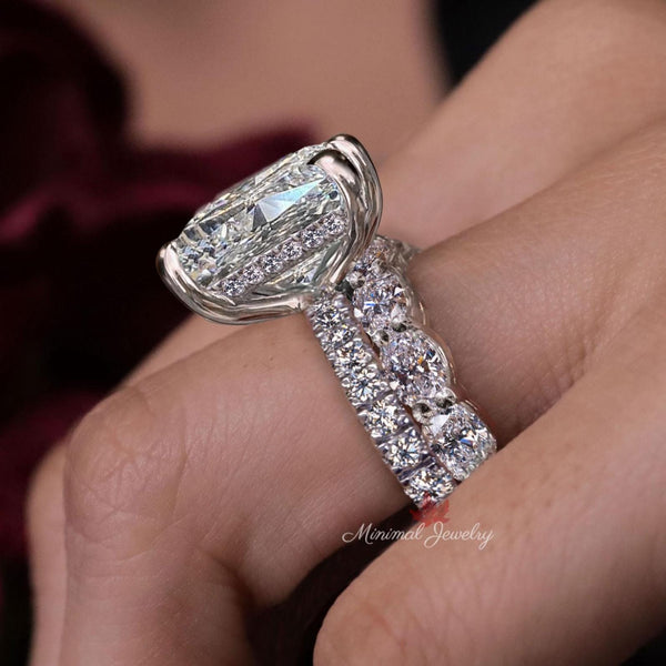 moissanite bridal set wedding anniversary ring for women 8.5CT elongated cushion cut engagement ring wedding band 9th - 8th anniversary gift