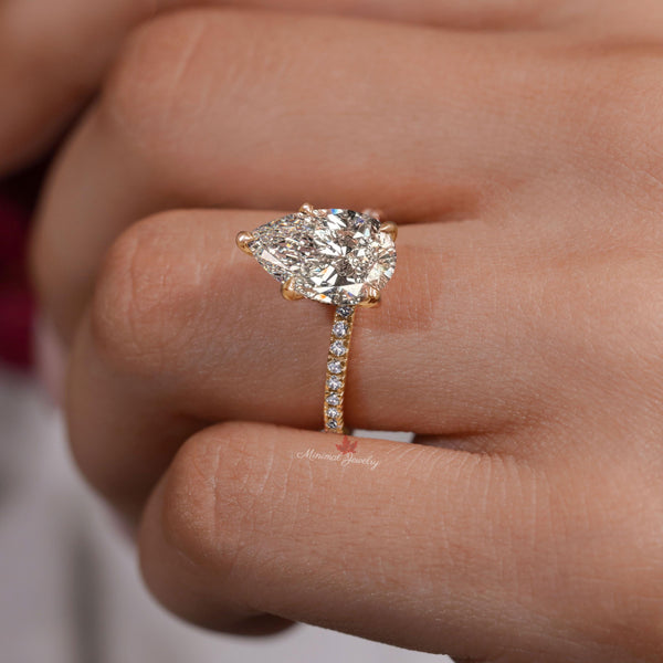 Lab Grown Diamond Ring 3CT Pear Shaped Engagement Ring Rose Gold Hidden Halo Solitaire Certified Diamond pear cut Wedding Anniversary ring