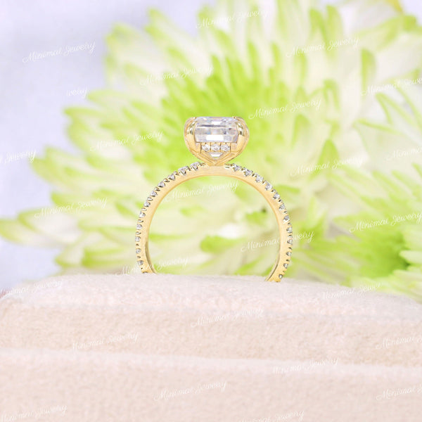 2.5 CT Emerald cut engagement ring,hidden halo,Moissanite Emerald solitaire ring,1.5mm thin band,modern aniversary ring,wedding ring,women