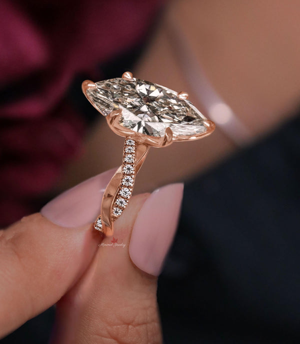 5ct Marquise Moissanite engagement ring 14K Yellow Gold solitaire Twist Band marquise cut ring Wedding Ring for Women