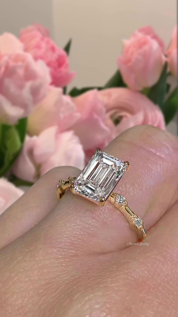 3 CT Lab Grown Diamond Ring set Emerald Cut Engagement ring and wedding band IGI certified diamond Bridal Set Anniversary ring for women