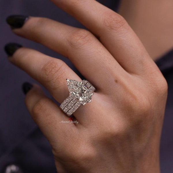 6CT pear shaped engagement ring set solitare Pear cut moissanite engagement ring joint moissanite bridal set luxury wedding anniversary ring