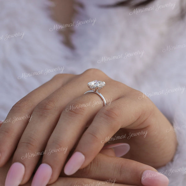 2.7CT radiant cut moissanite engagement ring solitaire engagement ring 14k white gold radiant moissanite hidden halo ring wedding ring women