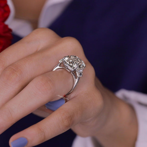 17.5CT cushion cut Moissanite engagement ring Three stone engagement ring Large moissanite diamond cocktail ring big stone ring wedding ring