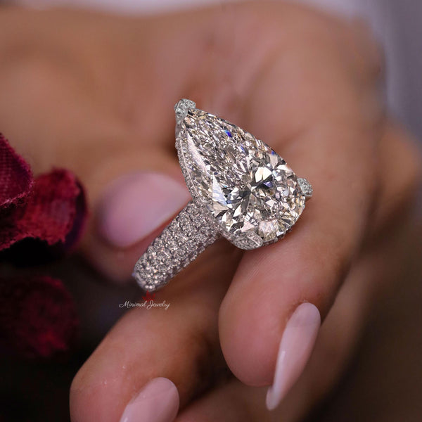 Pear Moissanite Wedding Ring large Anniversary Ring Wide Band Solitaire 10.5CT Pear Shaped Engagement Ring 9th-10th Anniversary Gift Women