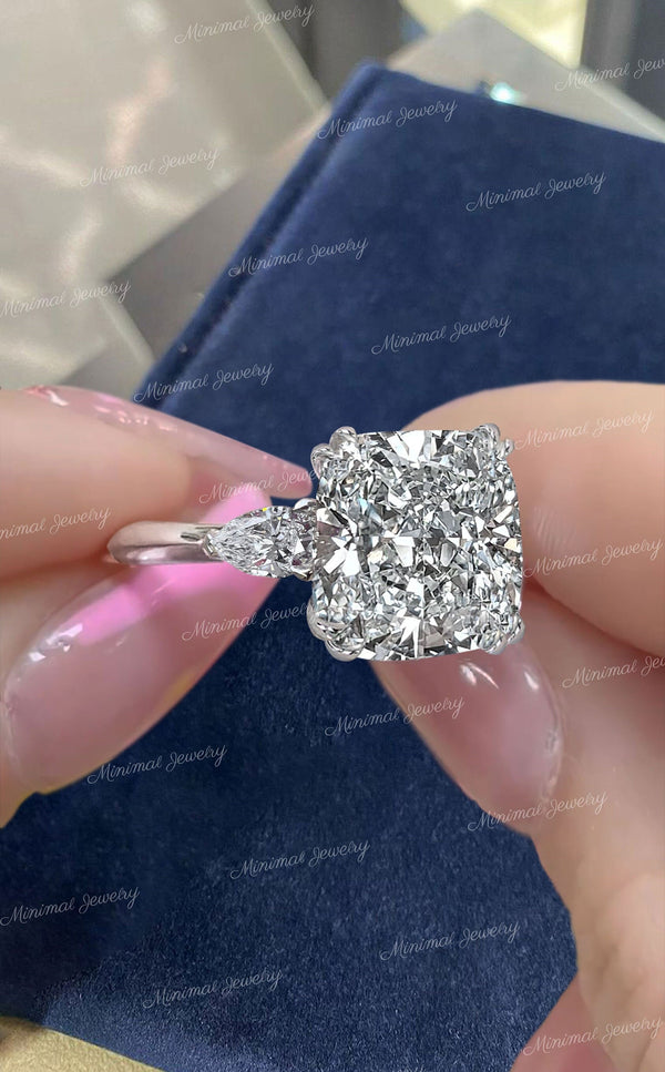 12 CT Three stone cushion cut moissanite engagement ring,luxury celebrity style,Knife edge,pear&big big square cushion 3 stone wedding ring