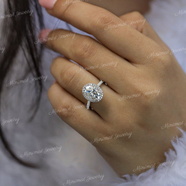 2.5 CT oval halo engagement ring,14k white gold,unique cathedral set,oval moissanite halo ring,oval cut moissanite,anniversary,wedding ring