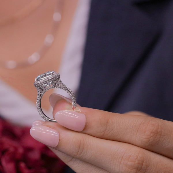 4CT Radiant cut Moissanite Engagement Ring Split Shank 14K Gold Crushed Ice Radiant Halo Wedding Ring Anniversary Ring for Women