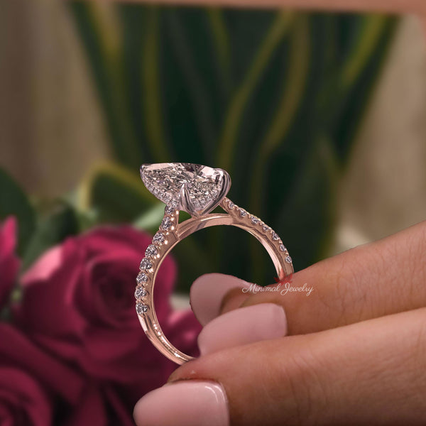 5CT pear cut moissanite engagement ring set Rose gold pear shape engagement ring solitaire cathedral two tone ring anniversary wedding ring