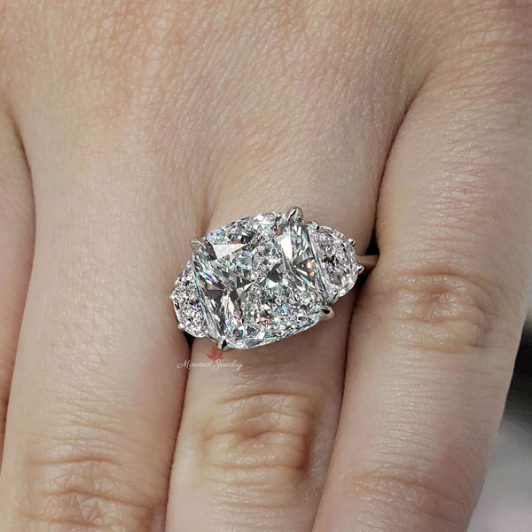 Three stone engagement ring 8.5 CT cushion cut moissanite engagement ring white gold ring celebrity inspired diamond wedding ring,women