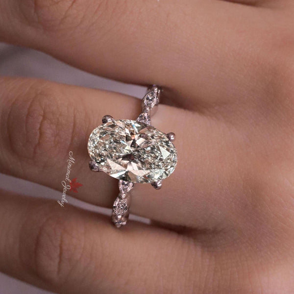 4 CT oval moissanite engagement ring,unique solitaire oval engagement ring,art deco 18k/14K white gold diamond promise wedding ring,women