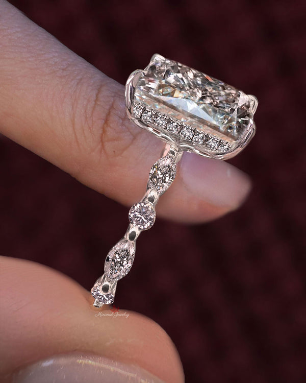 Radiant Cut Lab Grown Diamond Ring 5CT IGI Certified Solitaire Engagement wedding Ring Hidden Halo large diamond Anniversary ring gift women