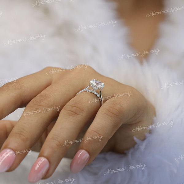 2.5CT round cut moissanite engagement ring,hidden halo round brilliant,unique solitaire cathedral ring,pave bridge,white gold,wedding ring