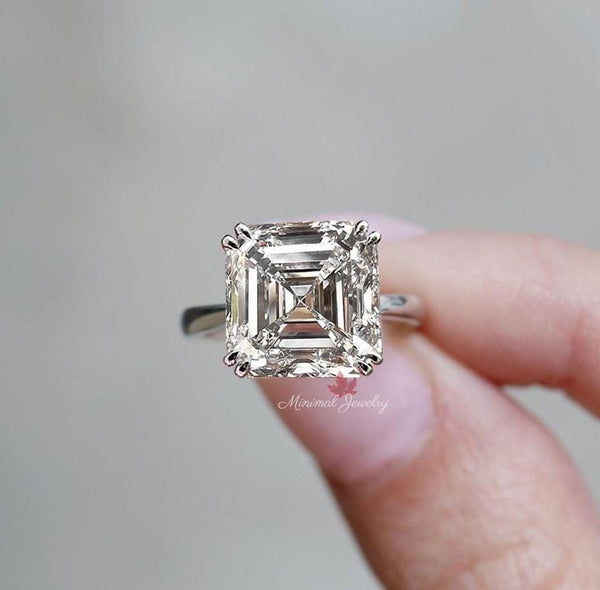 Asscher moissanite engagement ring hidden halo gold cathedral wedding ring 9CT solitaire asscher cut ring large diamond anniversary ring