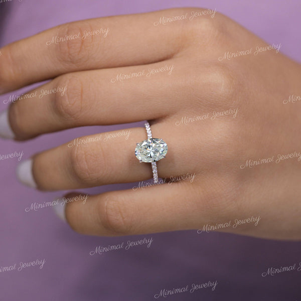 2.5 ct hidden halo oval engagement ring,moissanite oval solitaire ring,14k white gold,pave bridge cathedral ring,anniversary wedding ring