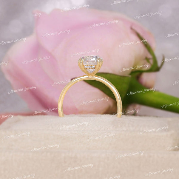 2.5 CT cushion cut engagement ring,hidden halo moissanite ring,unique double prong,14k elongated cushion,modern trendy,wedding ring,women