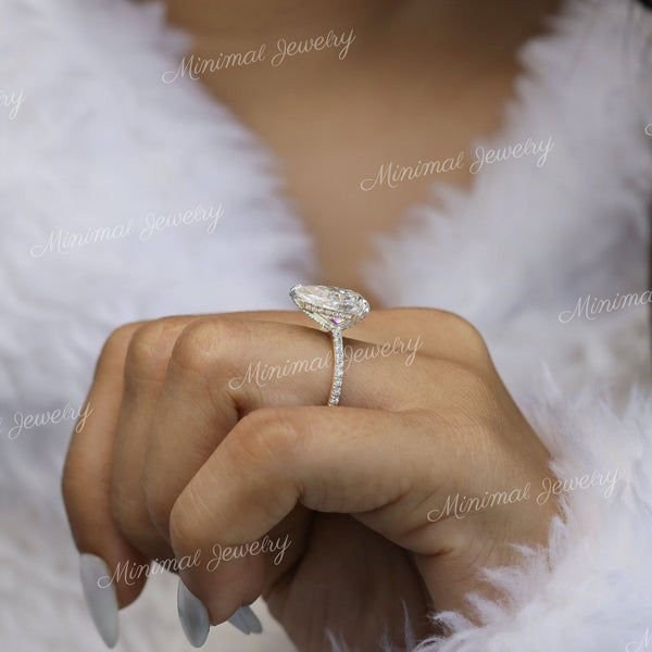 3 CT pear cut moissanite engagement ring,hidden halo pear shaped ring,solitair,pave prong,pear moissanite ring,bridal wedding ring,women