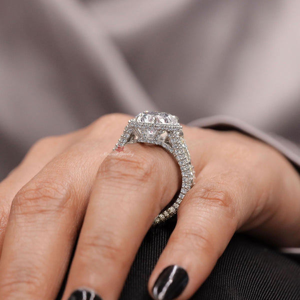 7 CT Large pear halo engagement ring pear moissanite engagement ring crushed ice pear shaped ring wide band art deco Diamond wedding ring