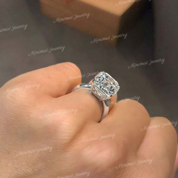 8 CT Large Emerald cut moissanite engagement ring,big solitaire knife edge,celebrity style emerald Moissanite diamond wedding ring for women