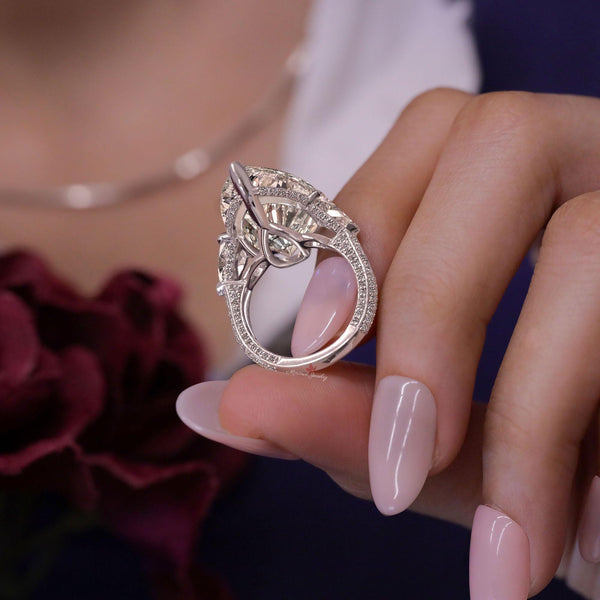 15CT Pear Cut Moissanite Engagement Ring Three Stone Hidden Halo Large Statement Wedding Ring Anniversary Ring for Women pear shaped ring