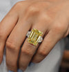 11.5 CT canary yellow Emerald cut moissanite engagement ring Large Three stone yellow sapphire ring fancy yellow diamond ring wedding ring