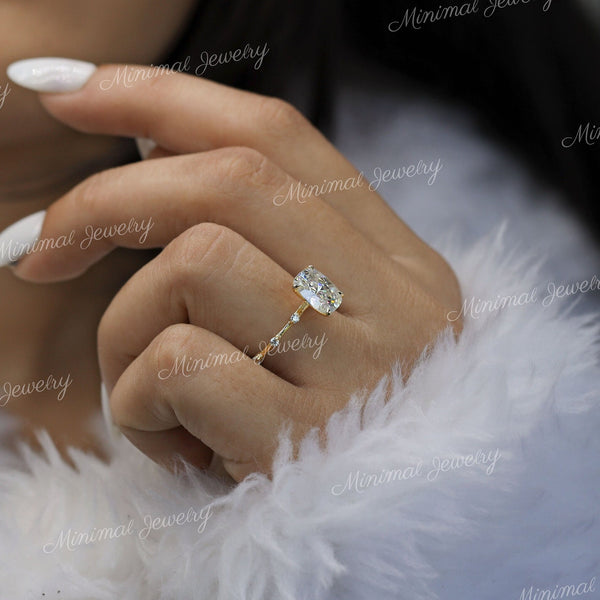 2.5 CT cushion cut moissanite engagement ring,hidden halo solitaire,elongated cushion cut engagement ring,pave distance,unique wedding ring