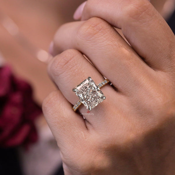 Lab Grown Diamond Ring 4CT Radiant Cut Engagement Ring Hidden Halo Two Tone 14K Gold IGI Certified diamond Wedding Ring Anniversary ring