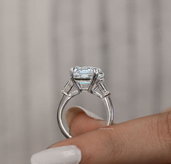 16 CT Three Stone moissanite emerald cut ring,celebrity style baguette&big large Emerald cut moissanite engagement ring 3 stone wedding ring