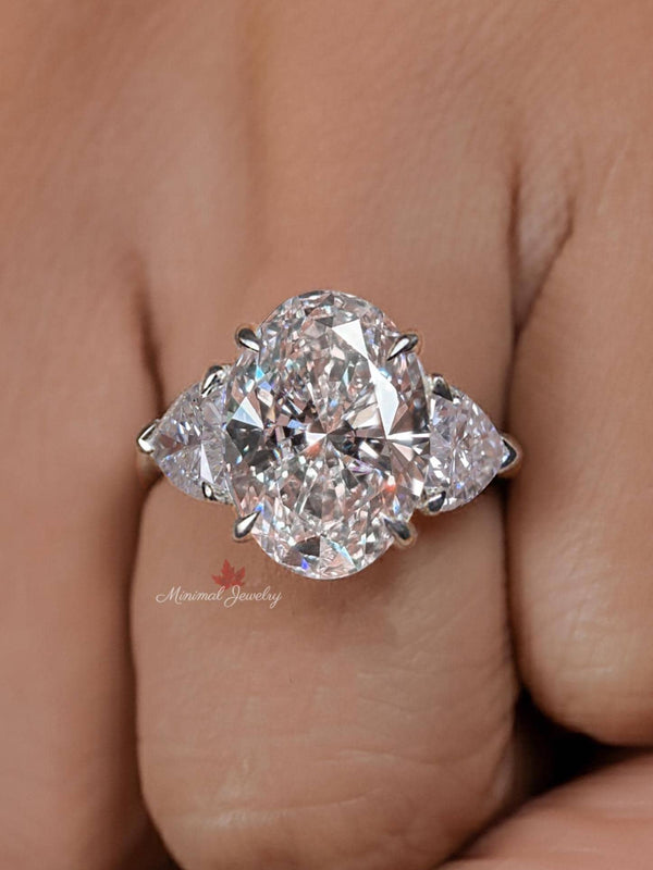 7CT oval lab grown diamond ring Three stone engagement ring platinum igi certified oval cut lab diamond wedding ring women anniversary ring