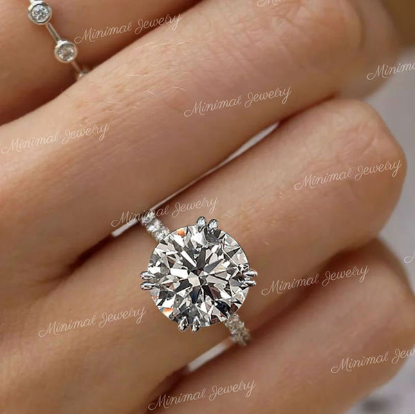 4CT Round Moissanite Engagement Ring Solitaire 14k Gold Cathedral Ring Simple Moissanite Wedding Ring Anniversary Ring for Women