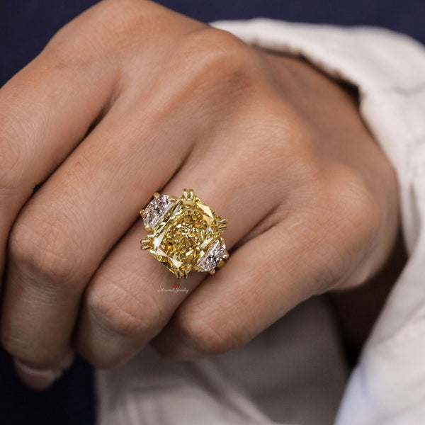 11.24 TCW Canary yellow Radiant cut Moissanite engagement ring Three stone yellow sapphire ring moon& moissanite sapphire anniversary ring
