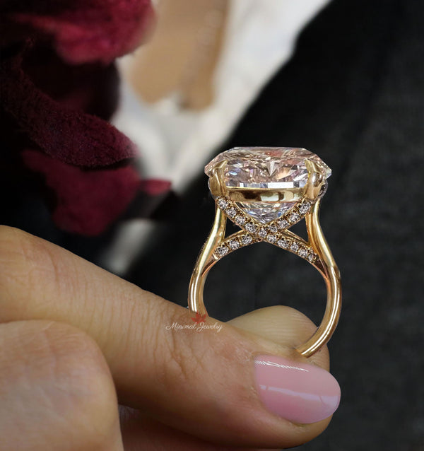 17 CT Round moissanite engagement ring 14k gold cathedral ring large solitaire wedding anniversary ring for women big diamond statement ring