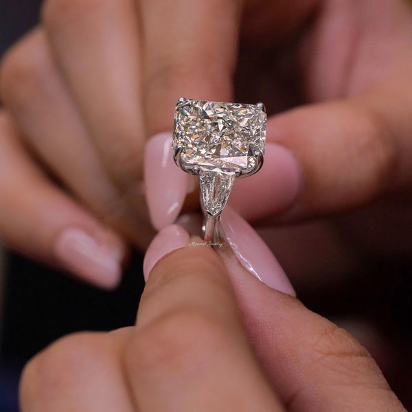 Radiant Cut Moissanite Engagement Ring 16CT Three Stone Wedding Anniversary Ring for Women 14k gold Large diamond Statement ring Side Shield