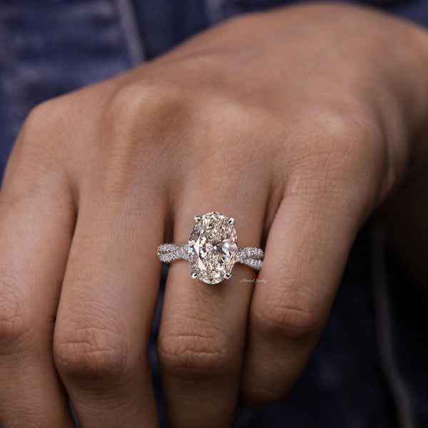 oval lab grown diamond ring 3CT IGI certified diamond oval engagement ring unique infinity band solitaire wedding ring promise ring for her