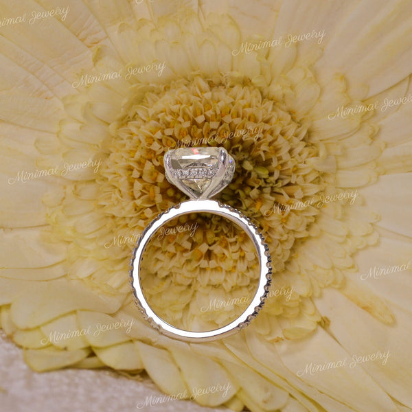 3 CT square cut cushion moissanite ring hidden halo,solitaire cushion cut engagement ring,14k white gold square cut ring,simple wedding ring