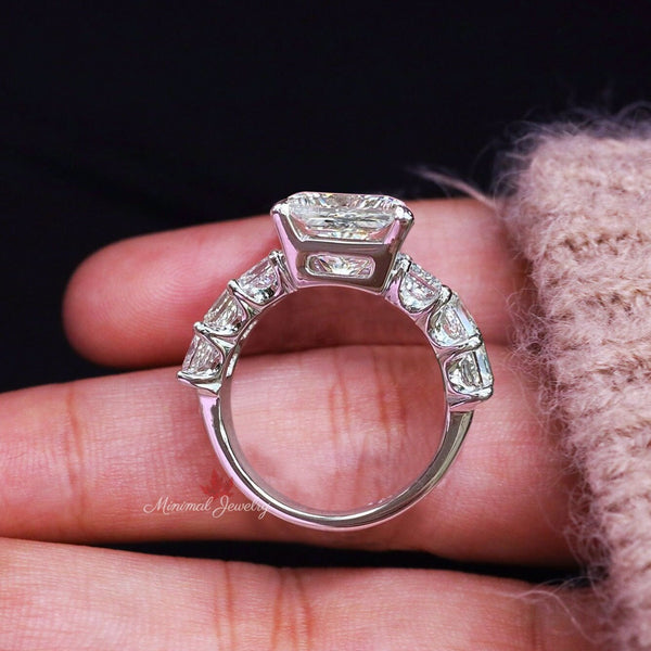 5.5CT princess cut solitaire engagement ring Large moissanite wide eternity band princess cut moissanite engagement ring,unique wedding ring