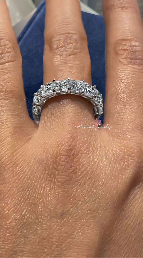 Moissanite eternity band 14k white gold 6.02TCW princess Moissanite wedding band 4mm full eternity ring stackable ring anniversary band ring