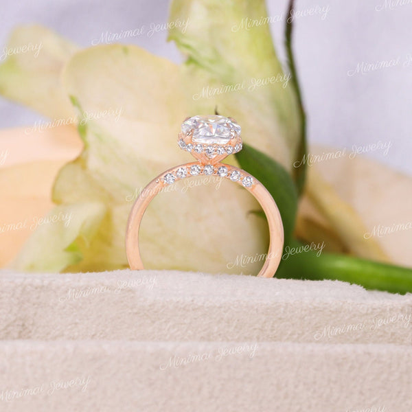 2.5CT cushion cut moissanite engagement ring,hidden halo 14k Rose gold,elongated cushion moissanite solitaire,pave bridge,claw prong,propose