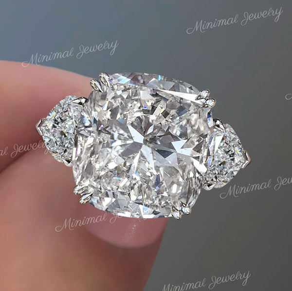 8.5CT Cushion Cut Three Stone Moissanite Ring Large Wedding Engagement statement ring anniversary gift large diamond ring cocktail ring her