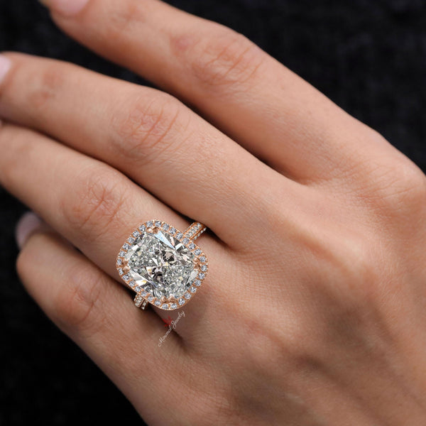 cushion cut halo engagement ring 8.5 CT large crushed ice elongated cushion cut moissanite engagement ring 14k gold cathedral wedding ring