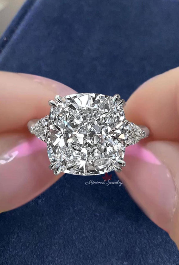 12 CT Three stone cushion cut moissanite engagement ring,luxury celebrity style,Knife edge,pear&big big square cushion 3 stone wedding ring