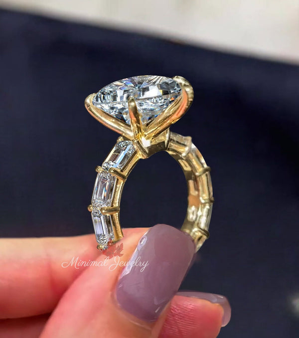 10 CT Pear shaped engagement ring big pear moissanite engagement ring unique wide eternity band,cocktail diamond teardrop ring wedding ring