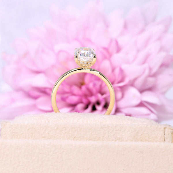 2.5CT cushion cut moissanite engagement ring solitaire elongated cushion moissanite ring hidden halo ring 14k gold anniversary wedding ring