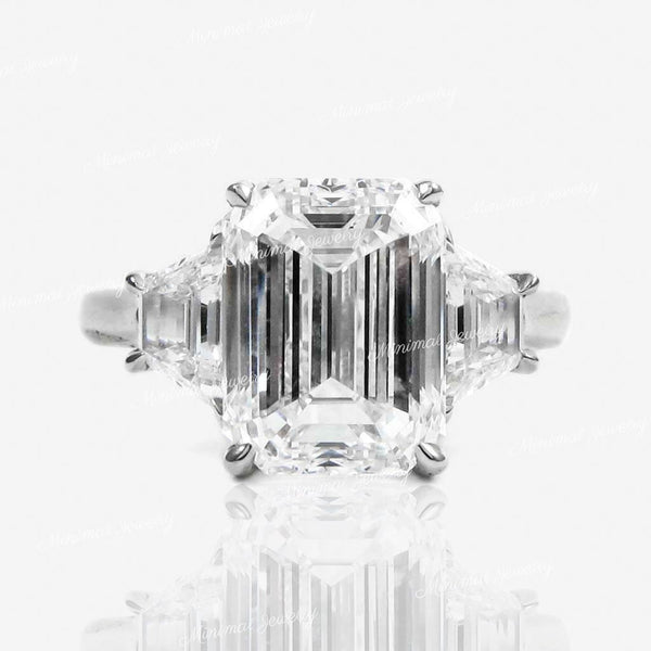 5.9 TCW Three Stone Emerald Cut Moissanite Engagement Ring,luxury celebrity style,trapezoid&big large 3 stone Emerald Cut ring,wedding ring