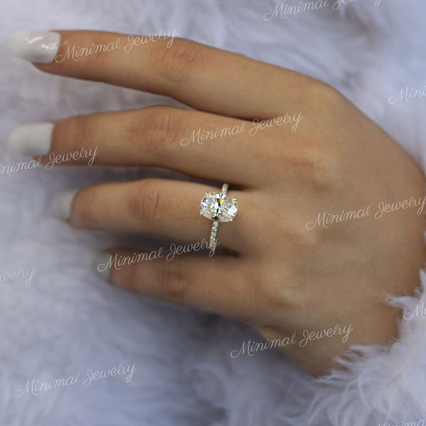 2.5 CT cushion cut engagement ring,hidden halo,moissanite solitaire ring,stunning 1.5mm thin band,elongated cushion,anniversary,wedding ring