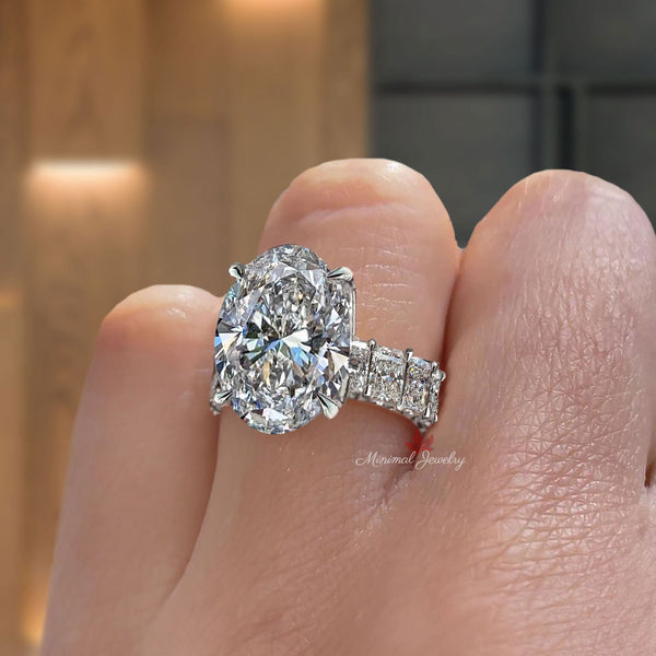 10ct Oval Moissanite Engagement Ring Wide Eternity Band Solitaire Ring for Women big Statement Wedding ring large diamond Anniversary ring